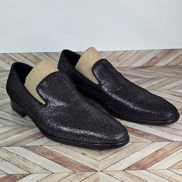 Ron White Men Shoes Loafer 42.5 Elliot Embossed Caviar Metallic Leather Italy